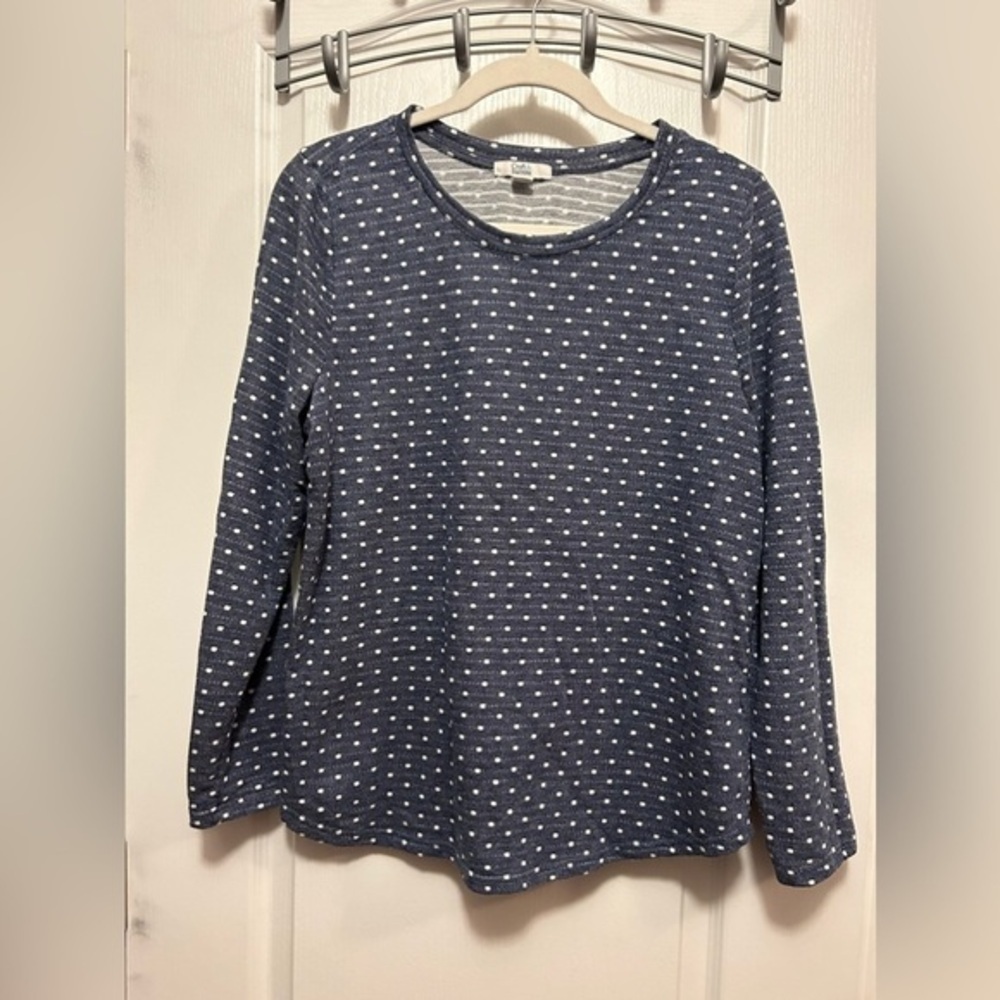 Croft & Barrow Womens Blue & White Polka Dot Long‎ Sleeve Top Sweater PXL